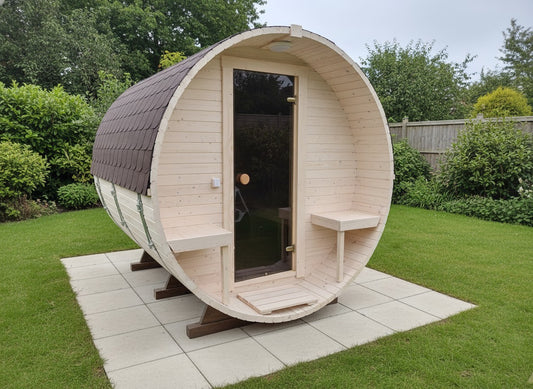 Steam & Oak Gas Barrel Sauna 2.4m with Porch (Electric or Wood-Fired)