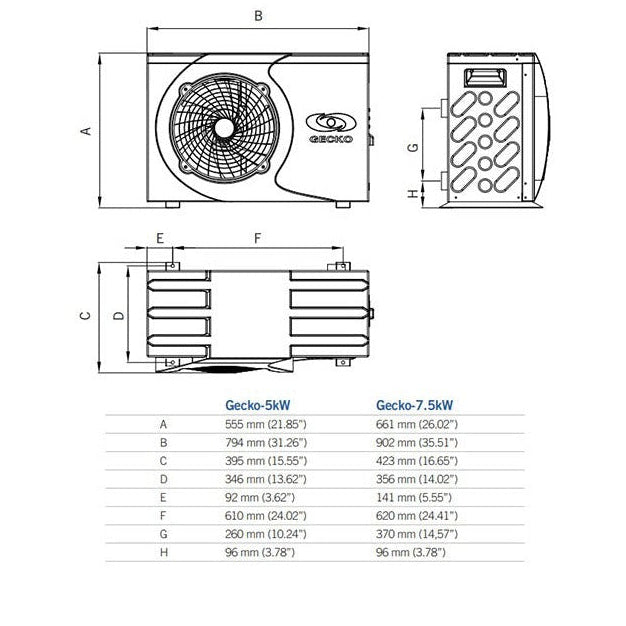 Gecko Air Source Heat Pump — 5kW & 7.5kW Plug & Play for Hot Tubs & Swim Spas | Steam & Oak