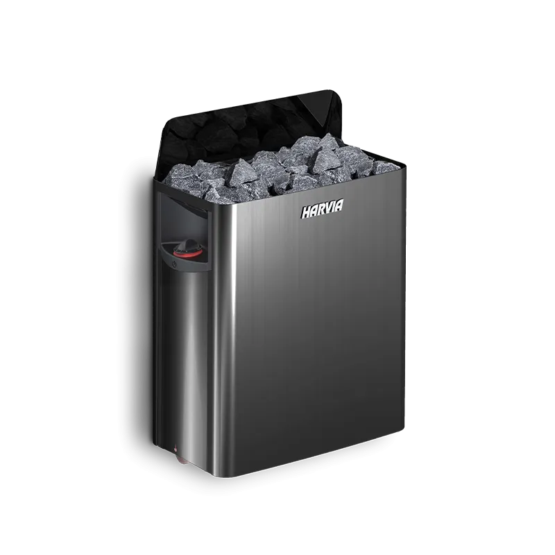 Harvia Wall black steel electric sauna heater filled with stones