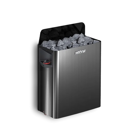 Harvia Wall black steel electric sauna heater filled with stones
