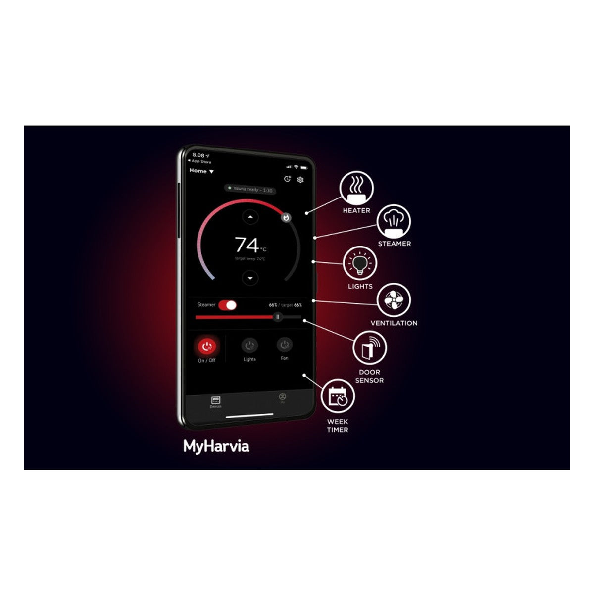 Harvia CX170XW WiFi control with MyHarvia app: heater, lights, ventilation and timer