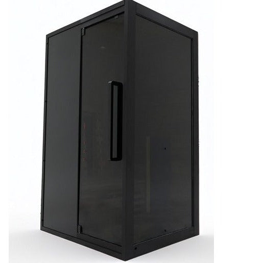 Front angle view of the Hekla IR100 1 person infrared sauna.