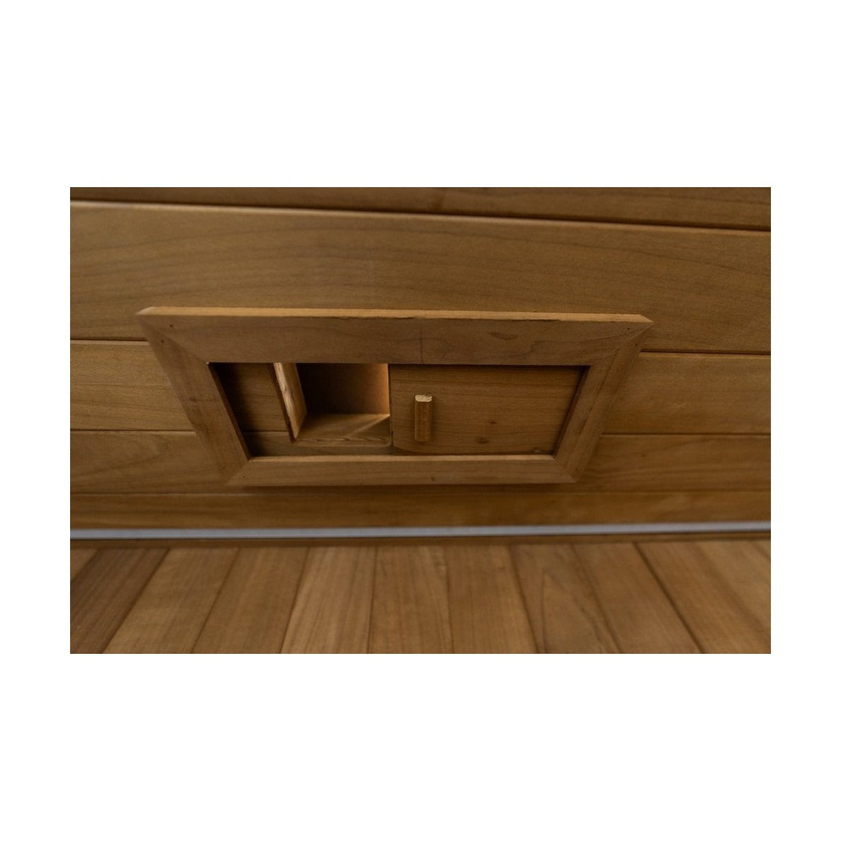 Air vent detail inside the Hekla IR130 infrared sauna cabin.