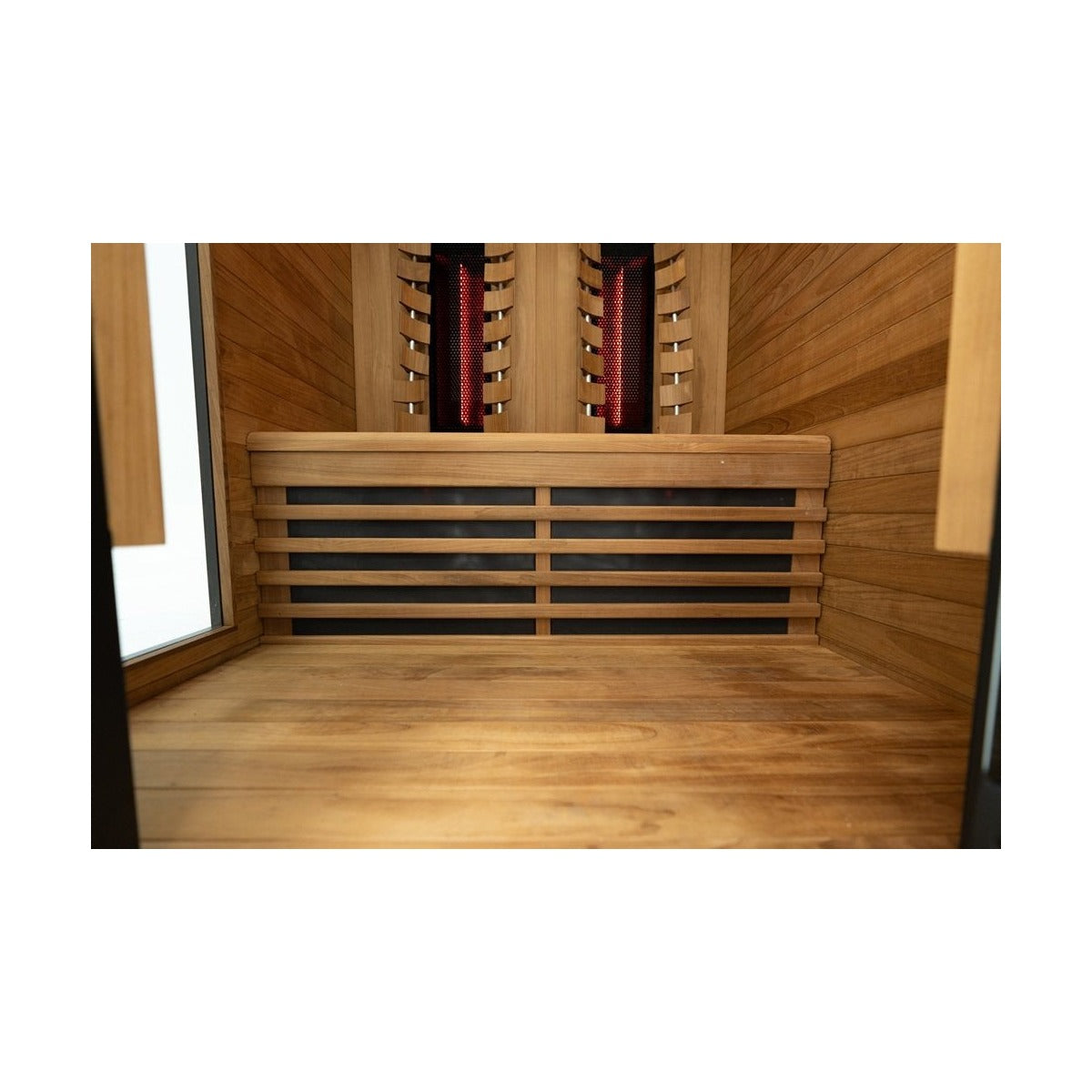 Hekla IR130 sauna bench seating and infrared heater layout.