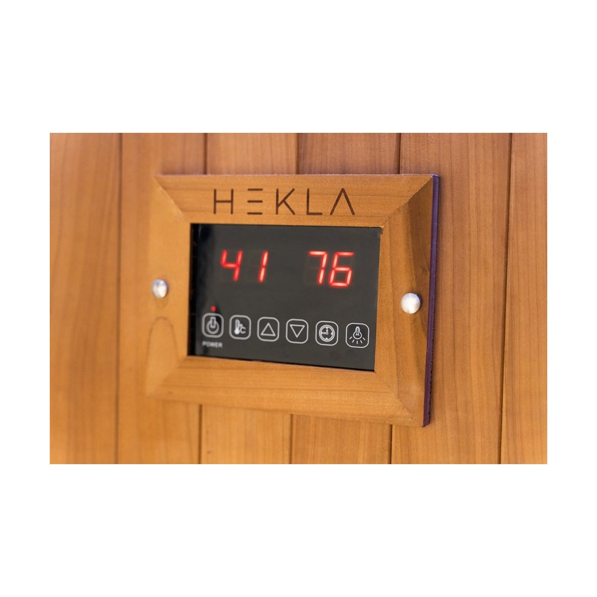 Control panel display on the Hekla IR160 2 person infrared sauna cabin.