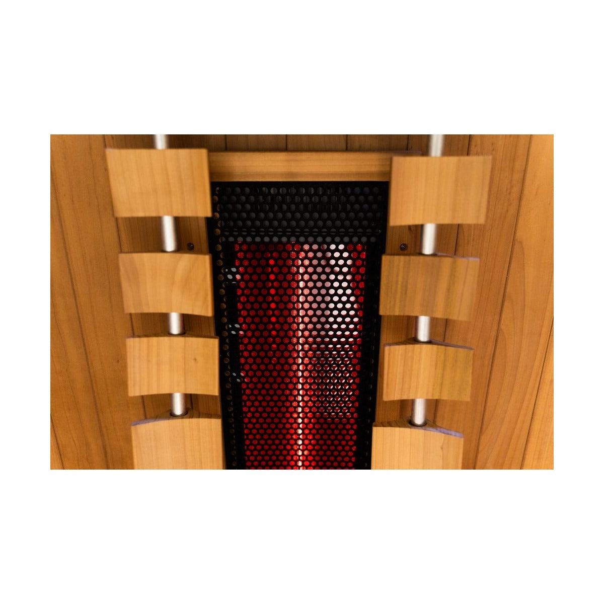 Infrared heater detail closeup of the Hekla IR160 2 person infrared sauna cabin.