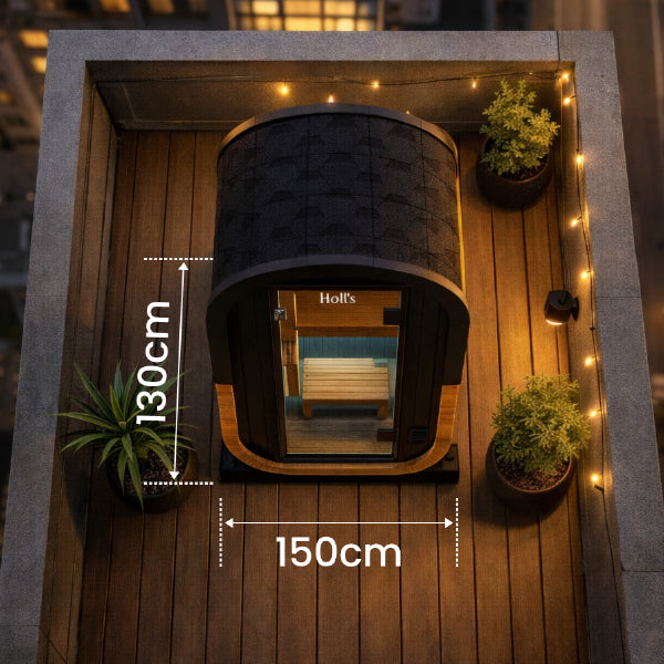 Holl's Cocoon two person outdoor sauna on a city terrace