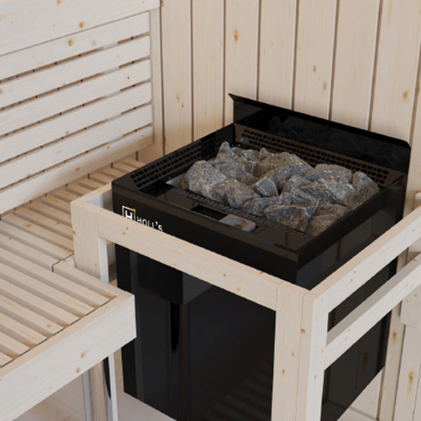 Holl's Cocoon two person outdoor sauna on a city terrace
