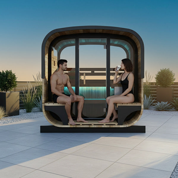 Holl's Hestia Lounge outdoor sauna with terrace