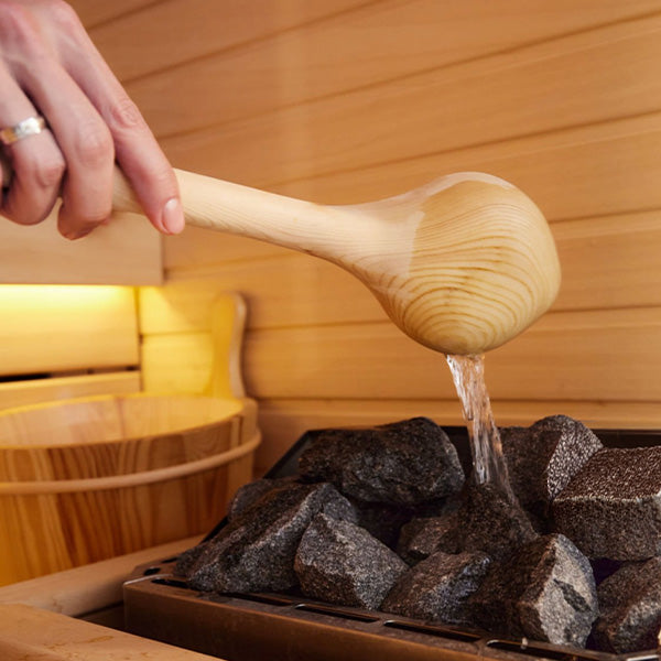 Holl's Hestia outdoor cube sauna in a garden setting