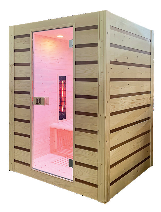Holl's Symbioz Hybrid sauna in black with visible infrared emitters and steam heater