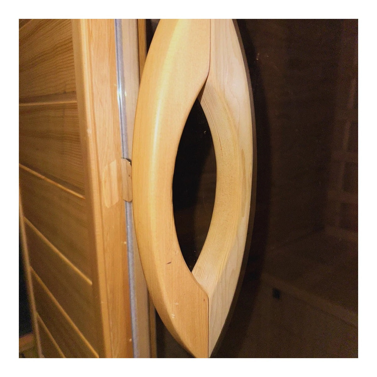 Steam & Oak Kajo 1 full spectrum infrared sauna — door handle detail