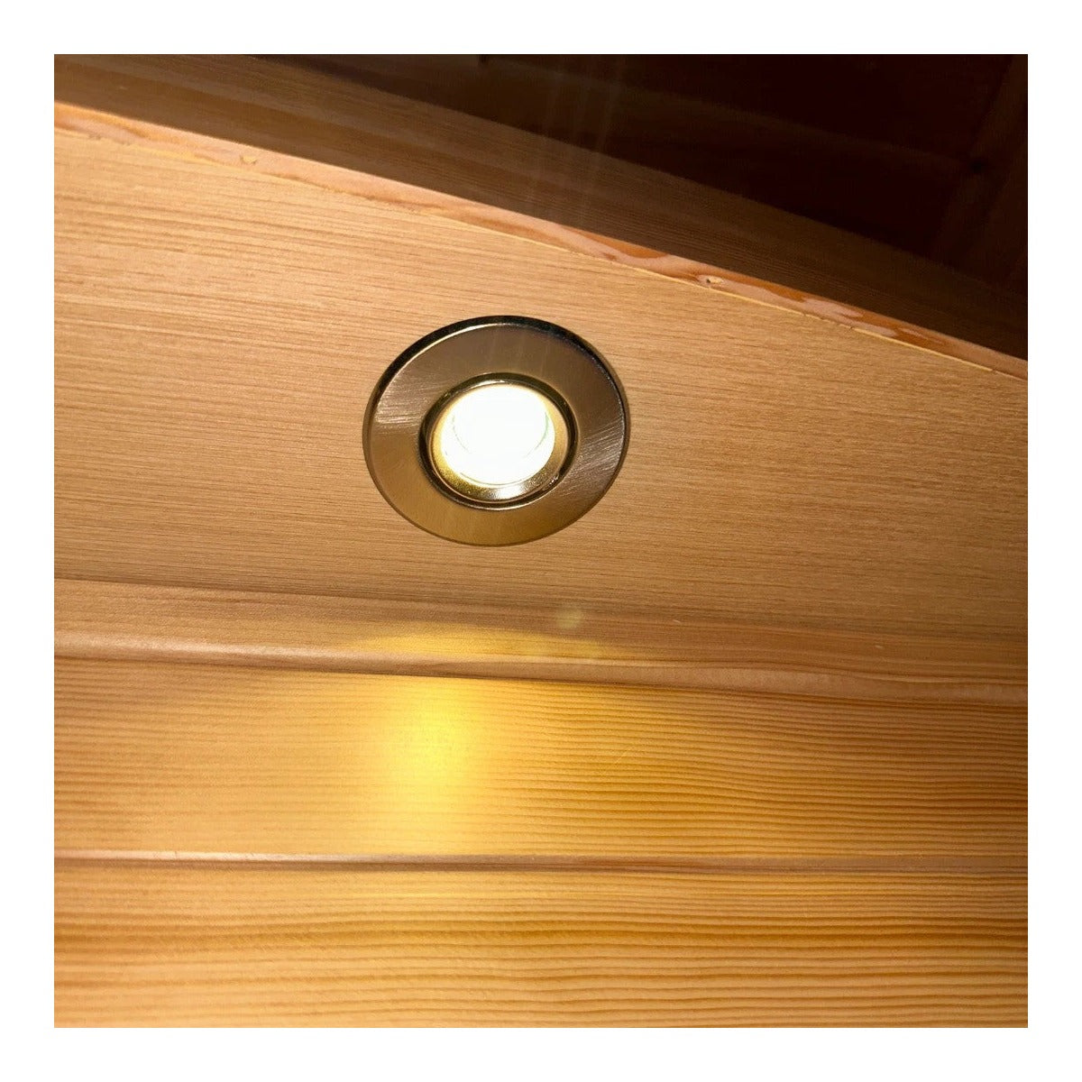 Steam & Oak Kajo 1 full spectrum infrared sauna — ceiling downlight detail