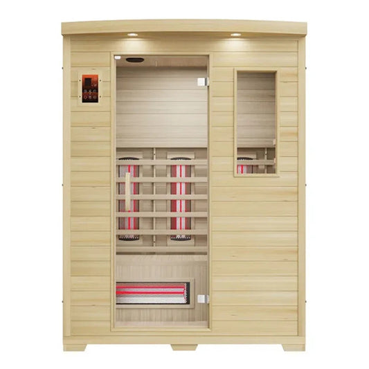 Steam & Oak Kajo 3 full spectrum infrared sauna — cabin exterior, front elevation, door closed