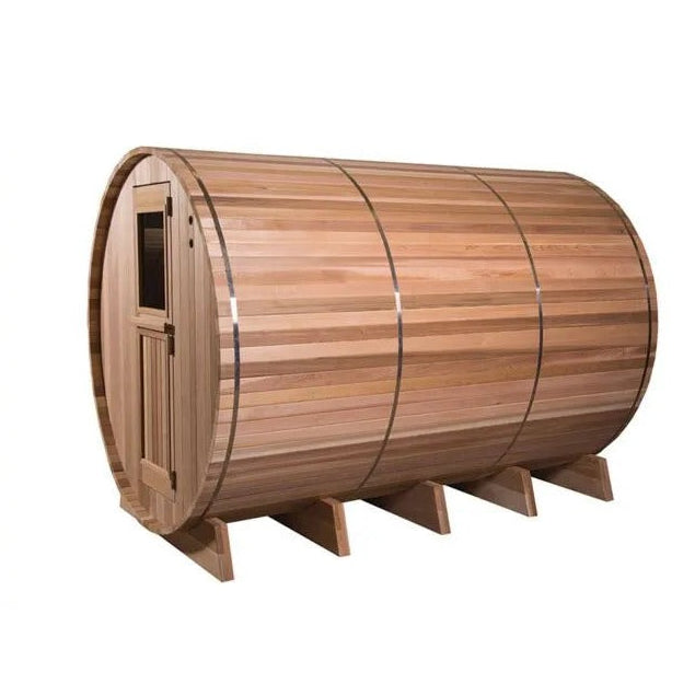 Lodge Rustic Barrel Sauna — 6 Person Outdoor Finnish 7+3ft | Steam & Oak