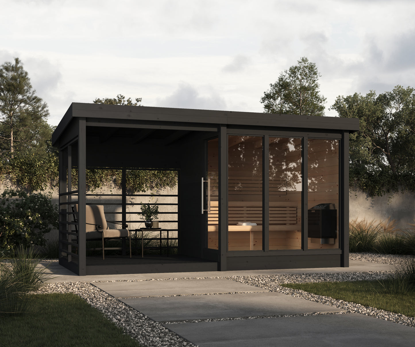 Honka 215 Terrace sauna cabin in black finish