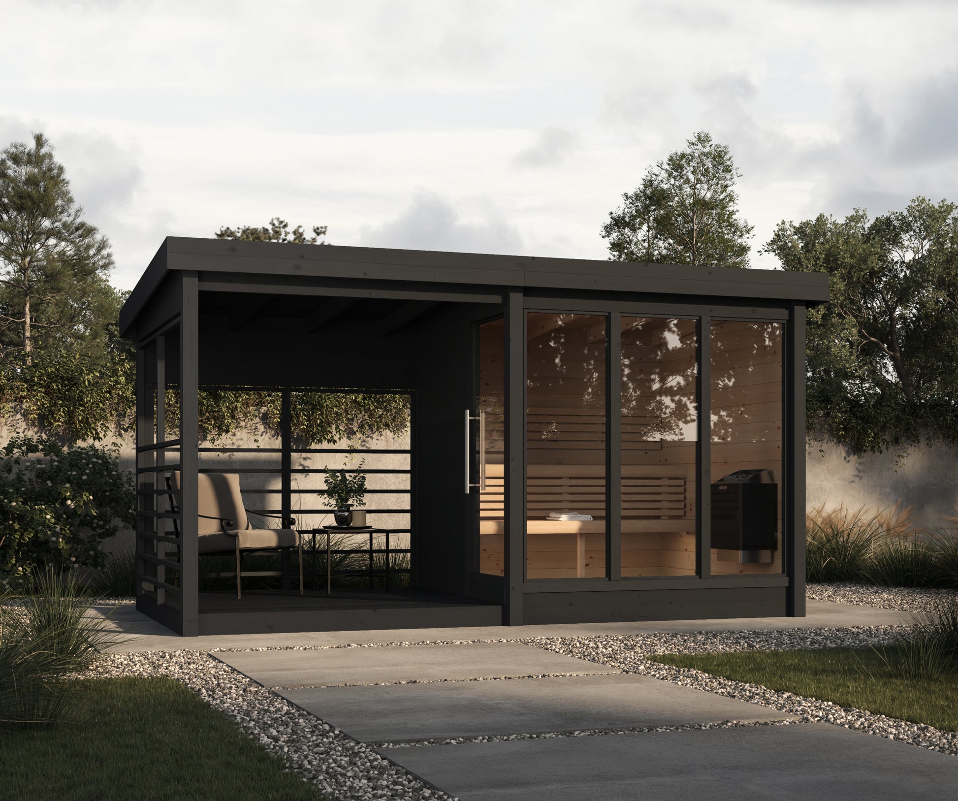 Honka 215 Terrace sauna cabin in black finish
