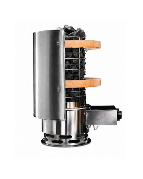 FinSteam Njord stainless steel heat shield - reduces gas sauna heater clearance to combustibles to 50mm