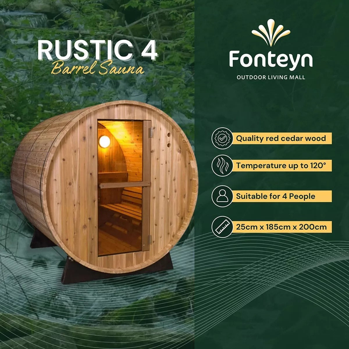 Rustic Barrel Sauna 4ft — 2 Person Outdoor Finnish | Steam & Oak