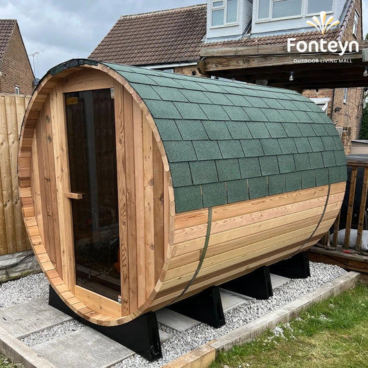 Rustic Barrel Sauna 6ft — 4 Person Outdoor Finnish | Steam & Oak