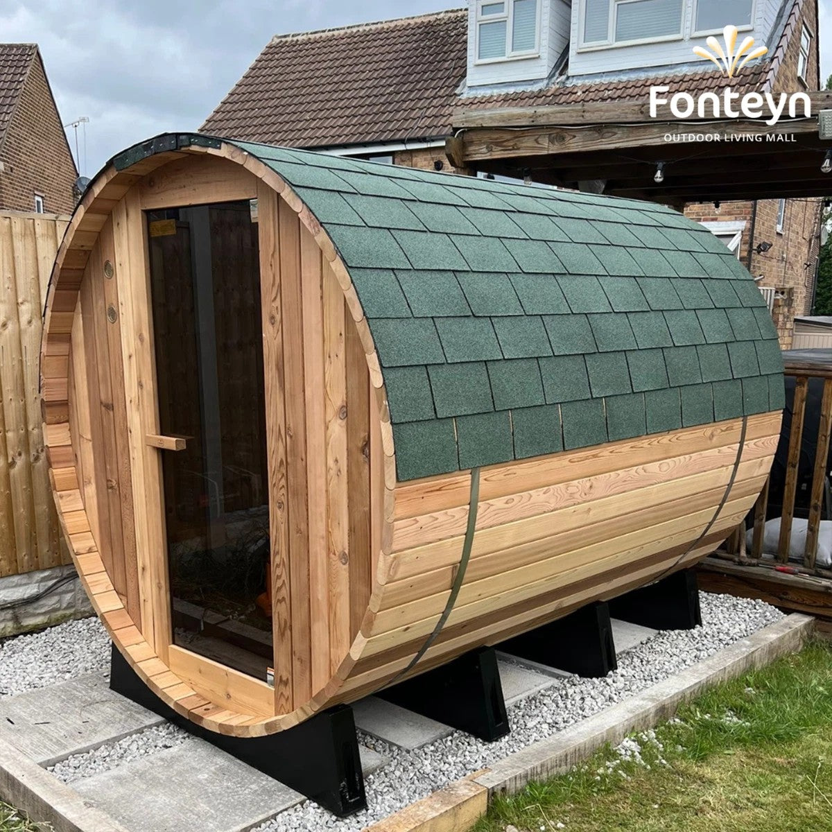 Rustic Barrel Sauna 8ft — 6 Person Outdoor Finnish | Steam & Oak