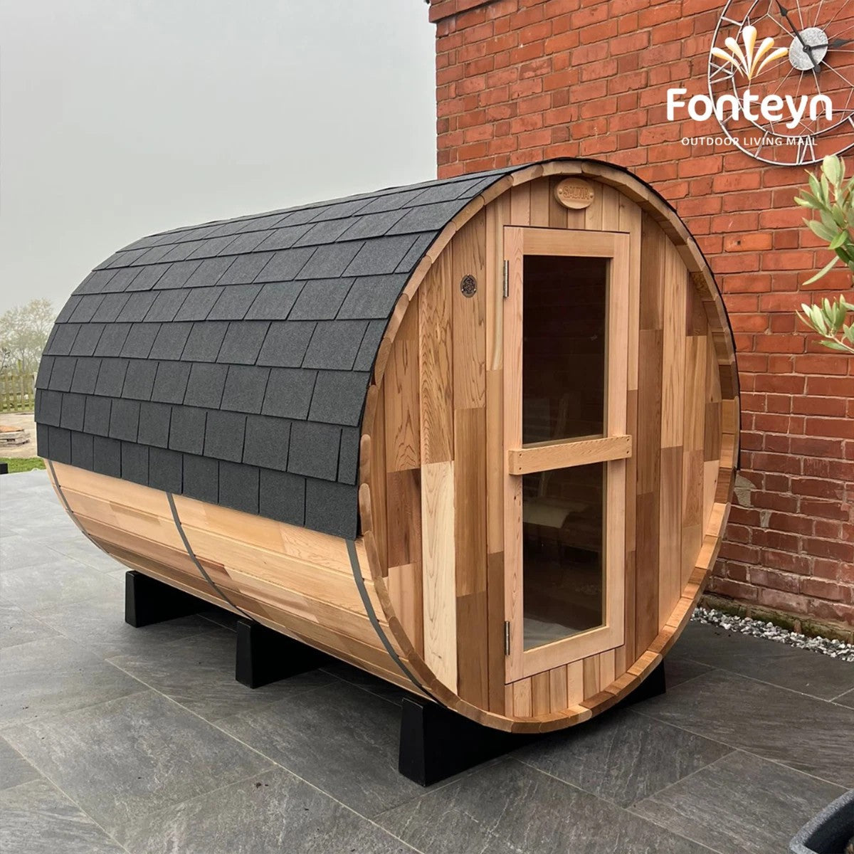 Rustic Barrel Sauna 8ft — 6 Person Outdoor Finnish | Steam & Oak