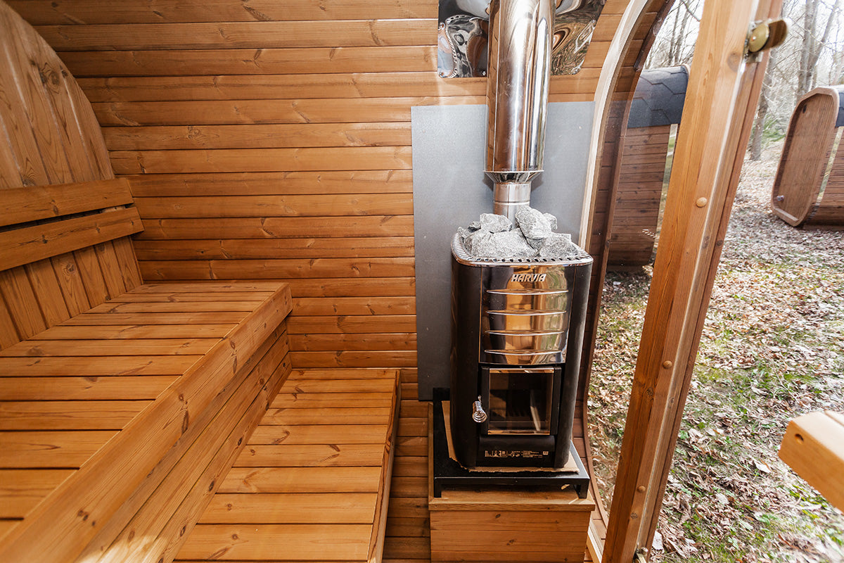 Ruutu 200 with the Harvia M3 wood fired heater option