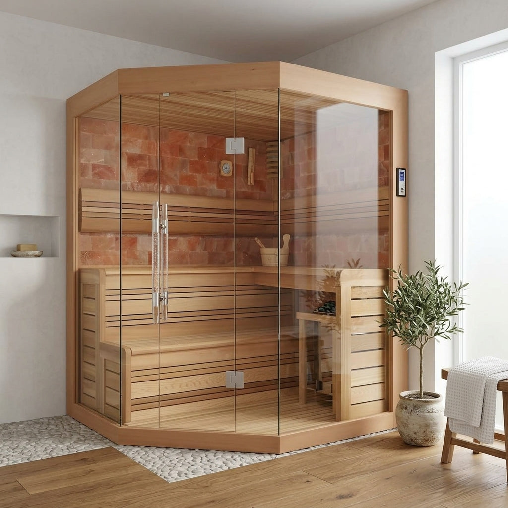 Salo Indoor Sauna indoor sauna in a modern minimalist home wellness bathroom