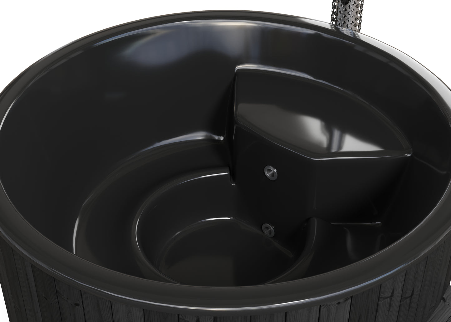 Hehku 1650 XL wood-fired hot tub interior, black finish