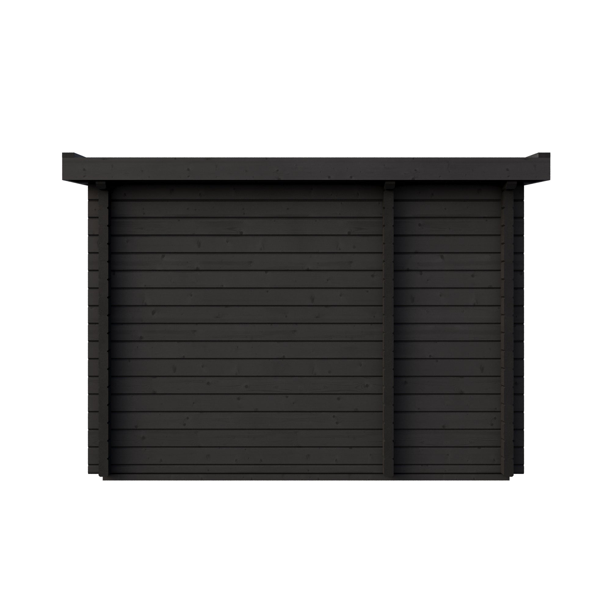 Isle 300 rear elevation in black-stained 70 mm logs