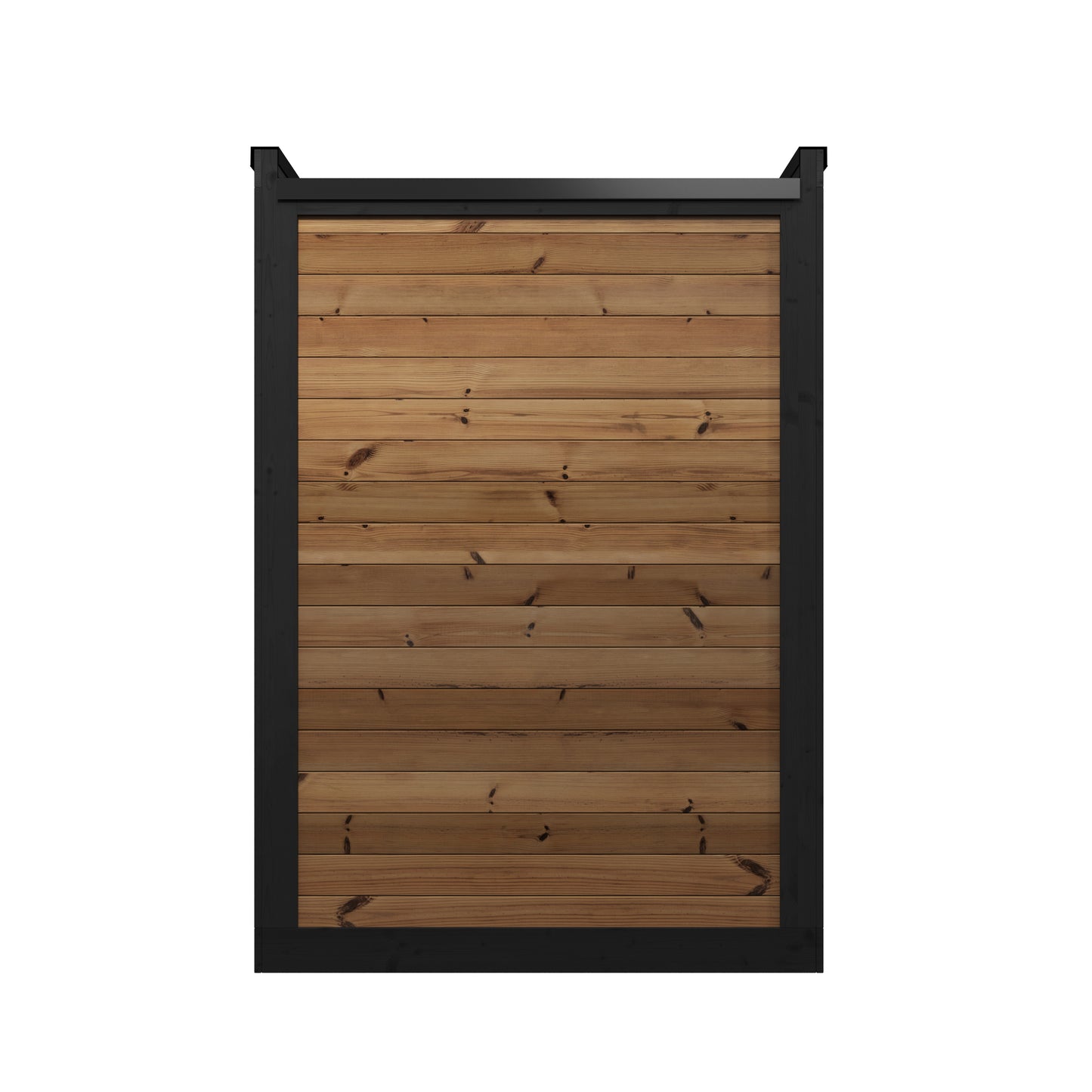Steam & Oak Pärnu S outdoor sauna in thermowood with black-framed glass front and LED-lit benches, view 5