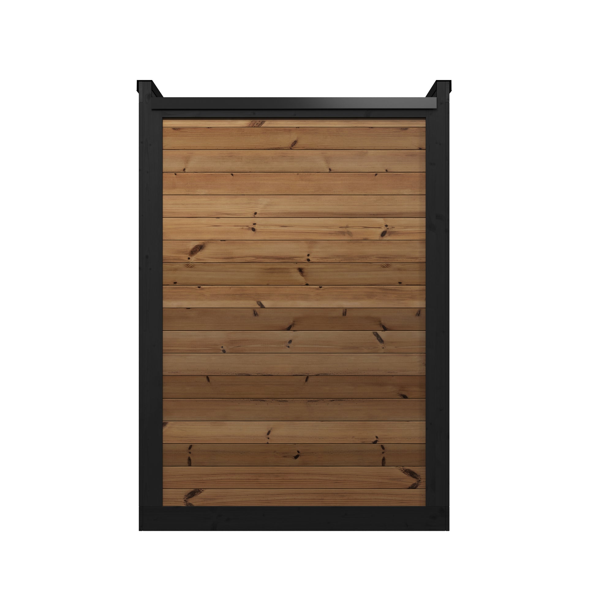 Steam & Oak Pärnu S outdoor sauna in thermowood with black-framed glass front and LED-lit benches, view 5