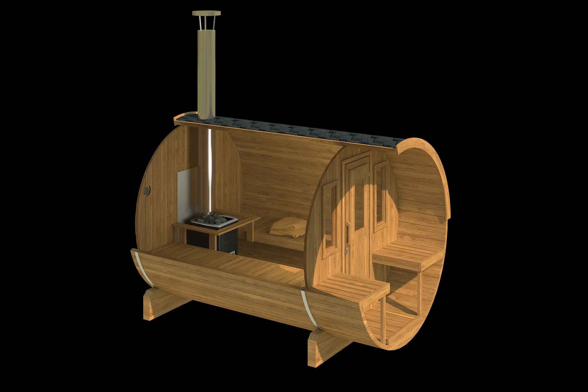 Saaren 250 cutaway in thermowood showing interior layout