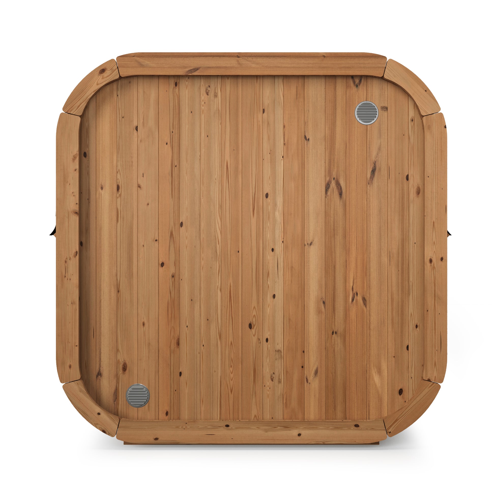 Rear panel of the Steam & Oak Solo 205 sauna with two round ventilation grids