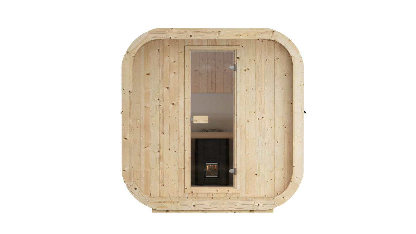 Steam & Oak Tallin 200 outdoor cube sauna in Nordic spruce, view 2
