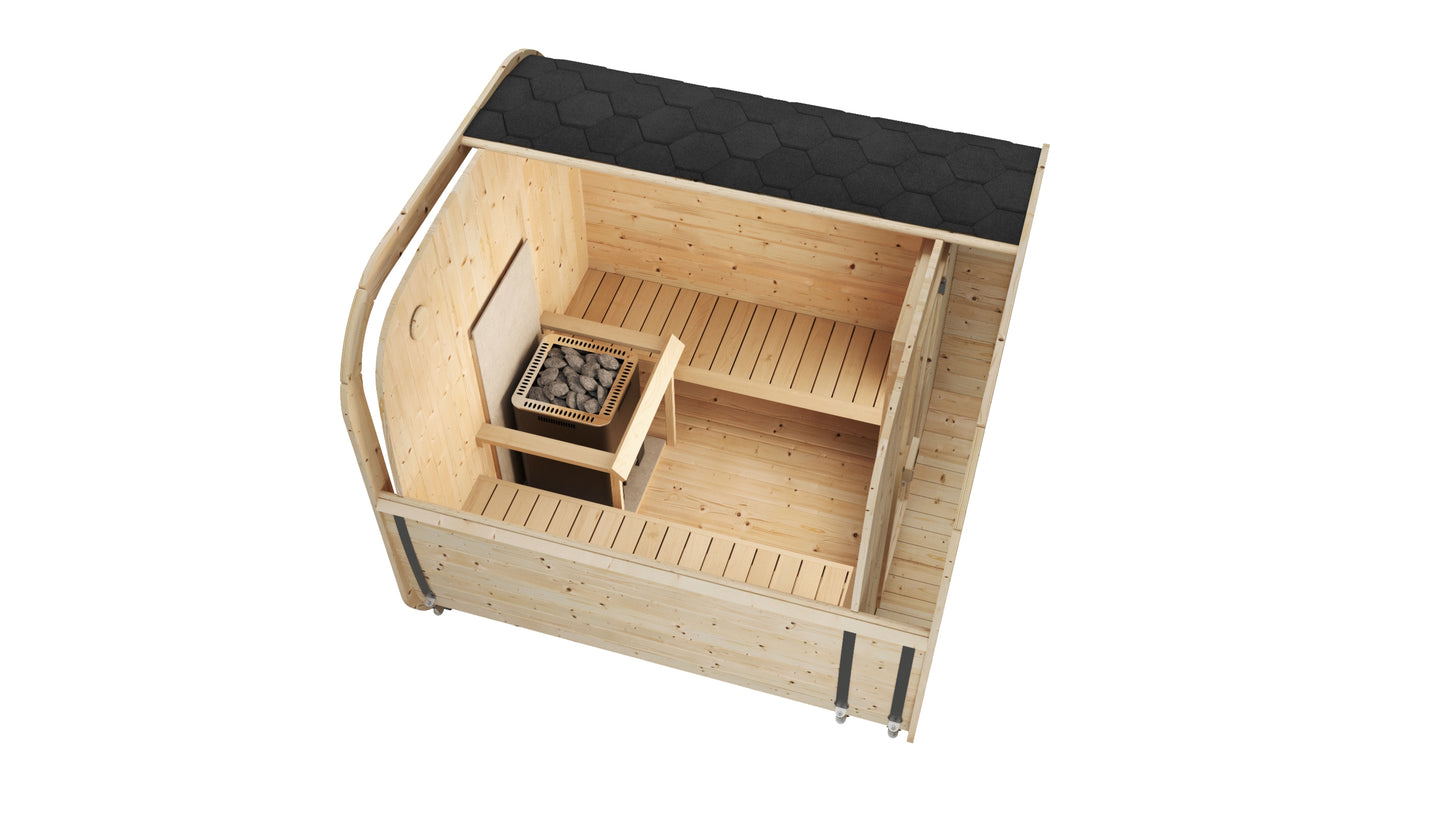 Steam & Oak Tallin 200 outdoor cube sauna in Nordic spruce, view 5