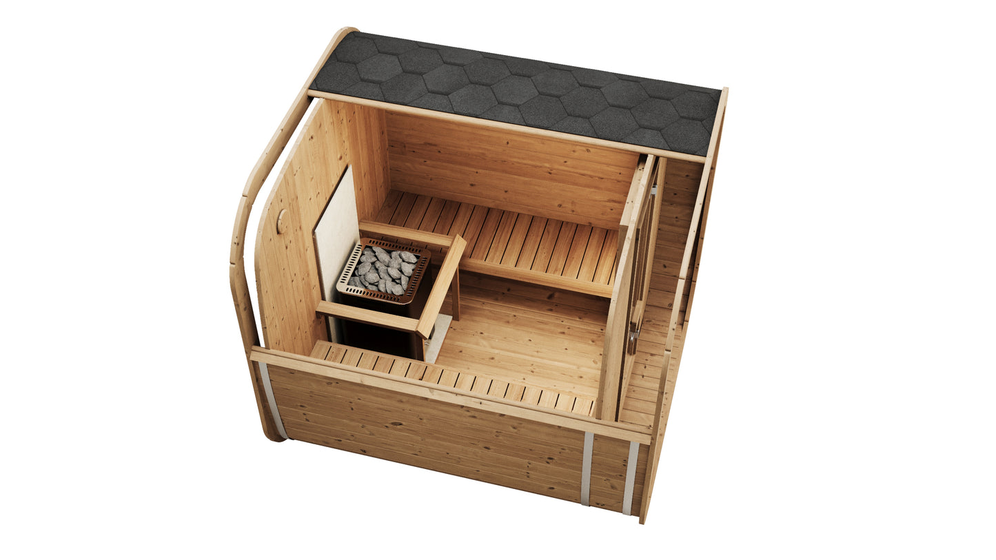 Steam & Oak Tallin 200 outdoor cube sauna in thermowood, view 3