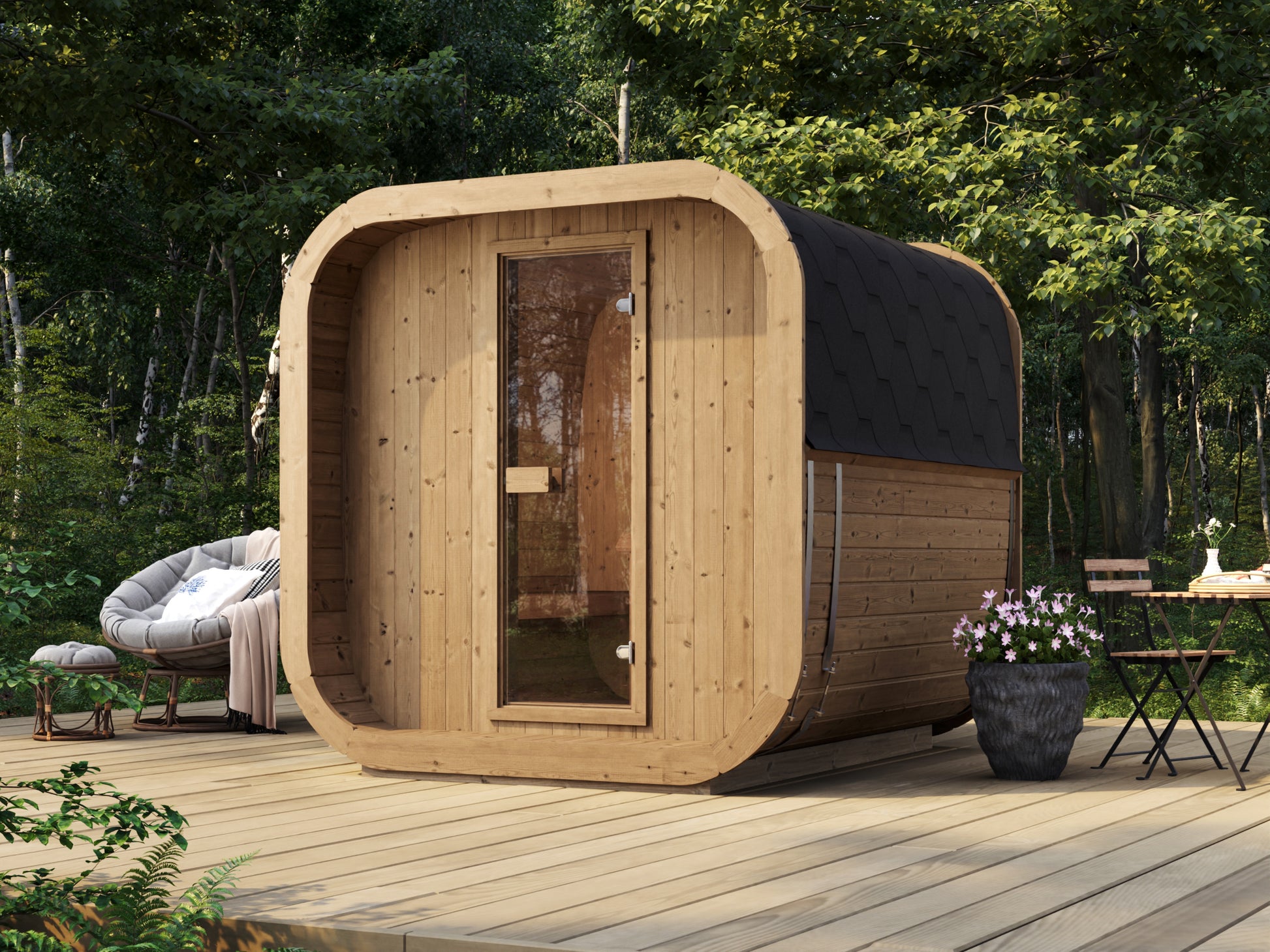 Steam & Oak Tallin 200 outdoor cube sauna in thermowood, view 4