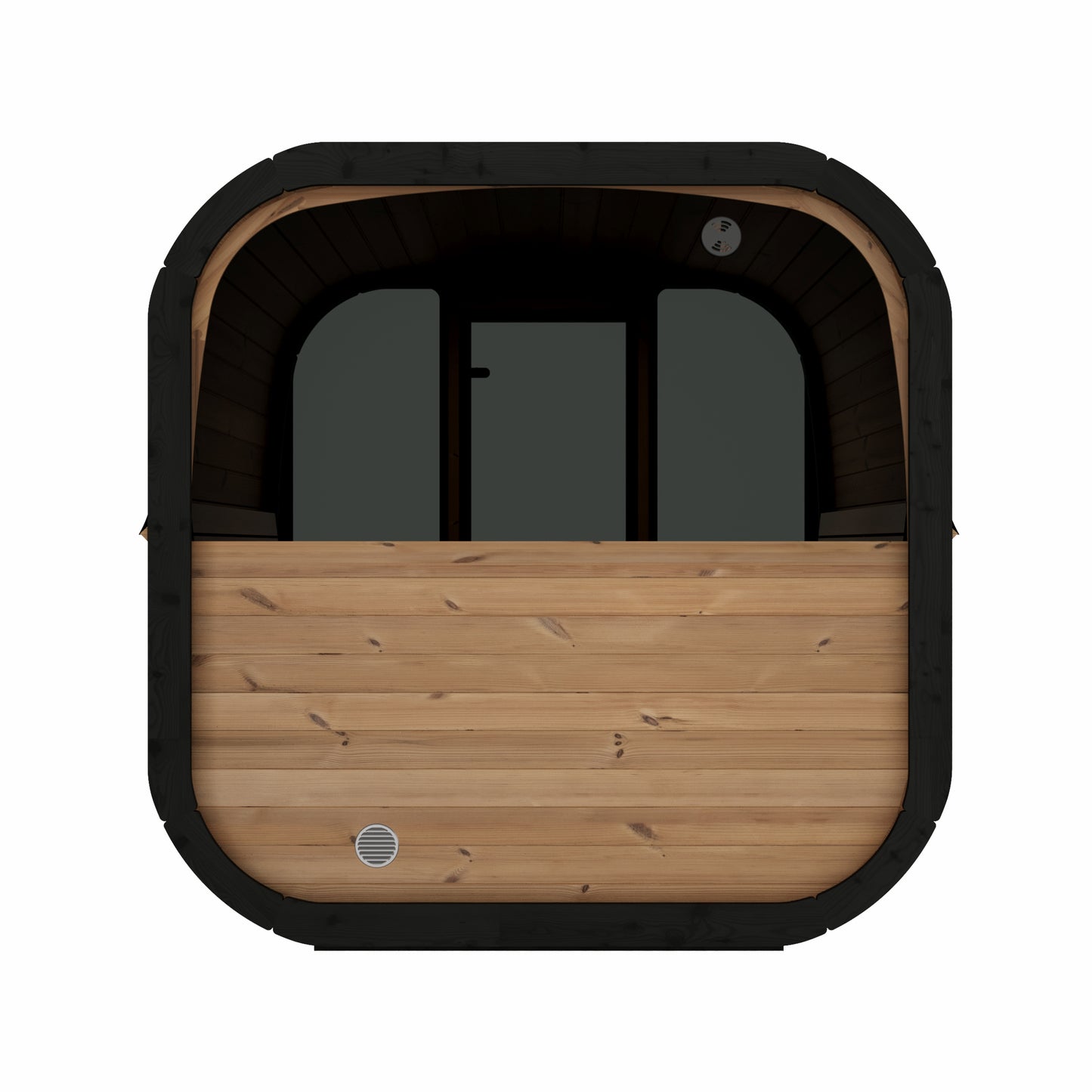 Steam & Oak Tallin 220 XL black thermowood cube sauna with full glass front, view 1