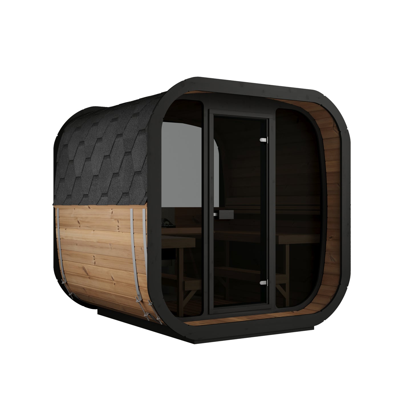 Steam & Oak Tallin 220 XL black thermowood cube sauna with full glass front, view 10