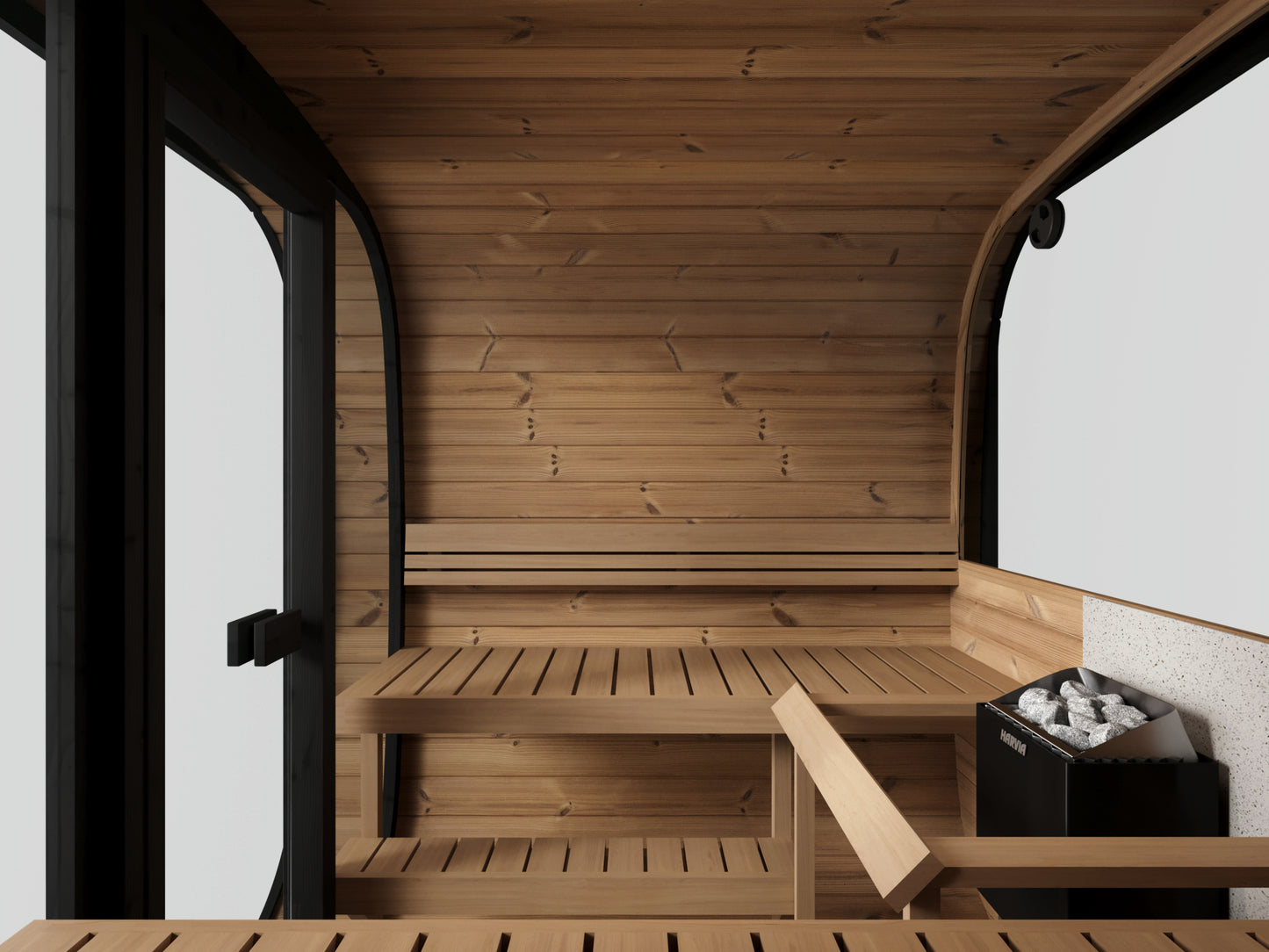 Steam & Oak Tallin 220 XL black thermowood cube sauna with full glass front, view 5