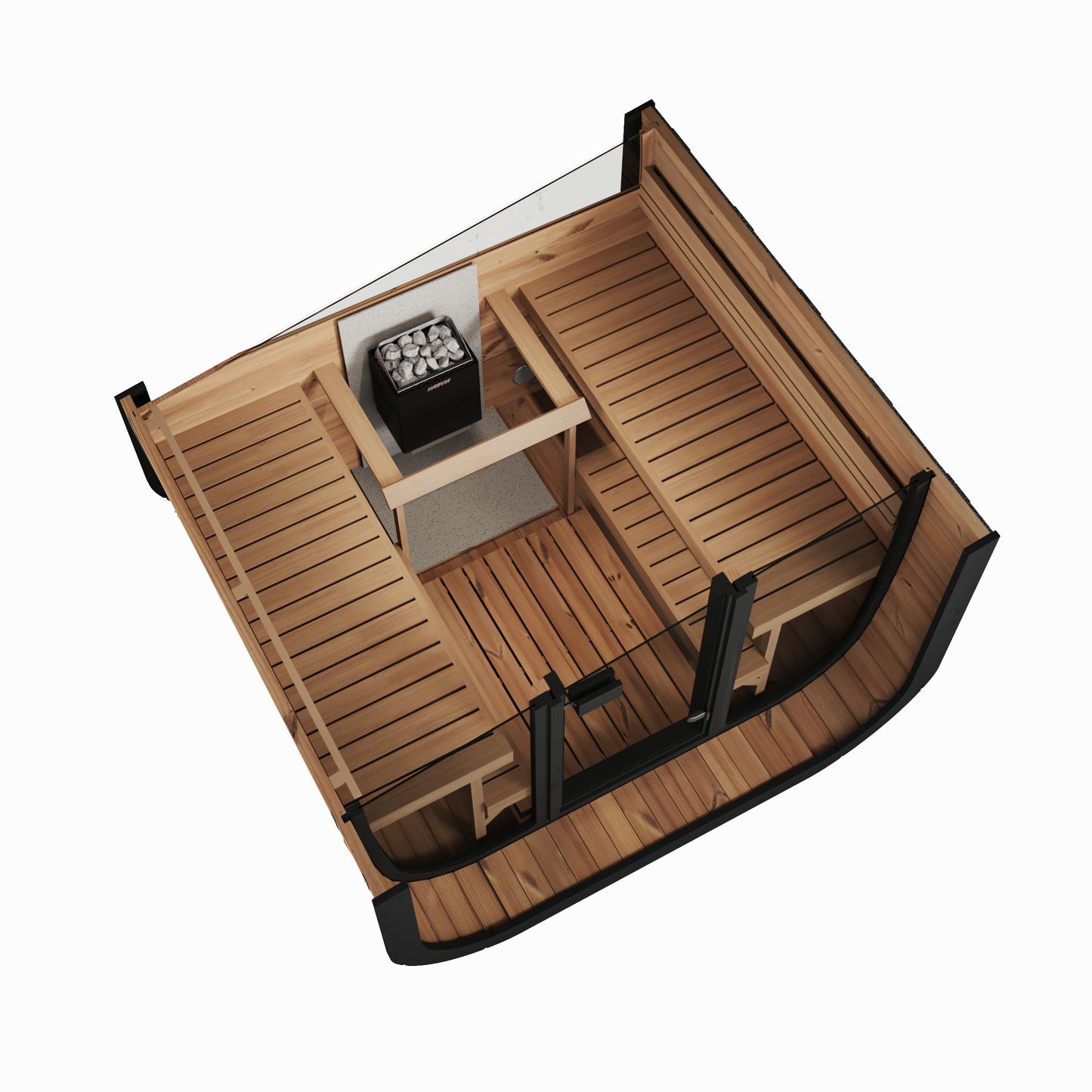 Steam & Oak Tallin 220 XL black thermowood cube sauna with full glass front, view 8
