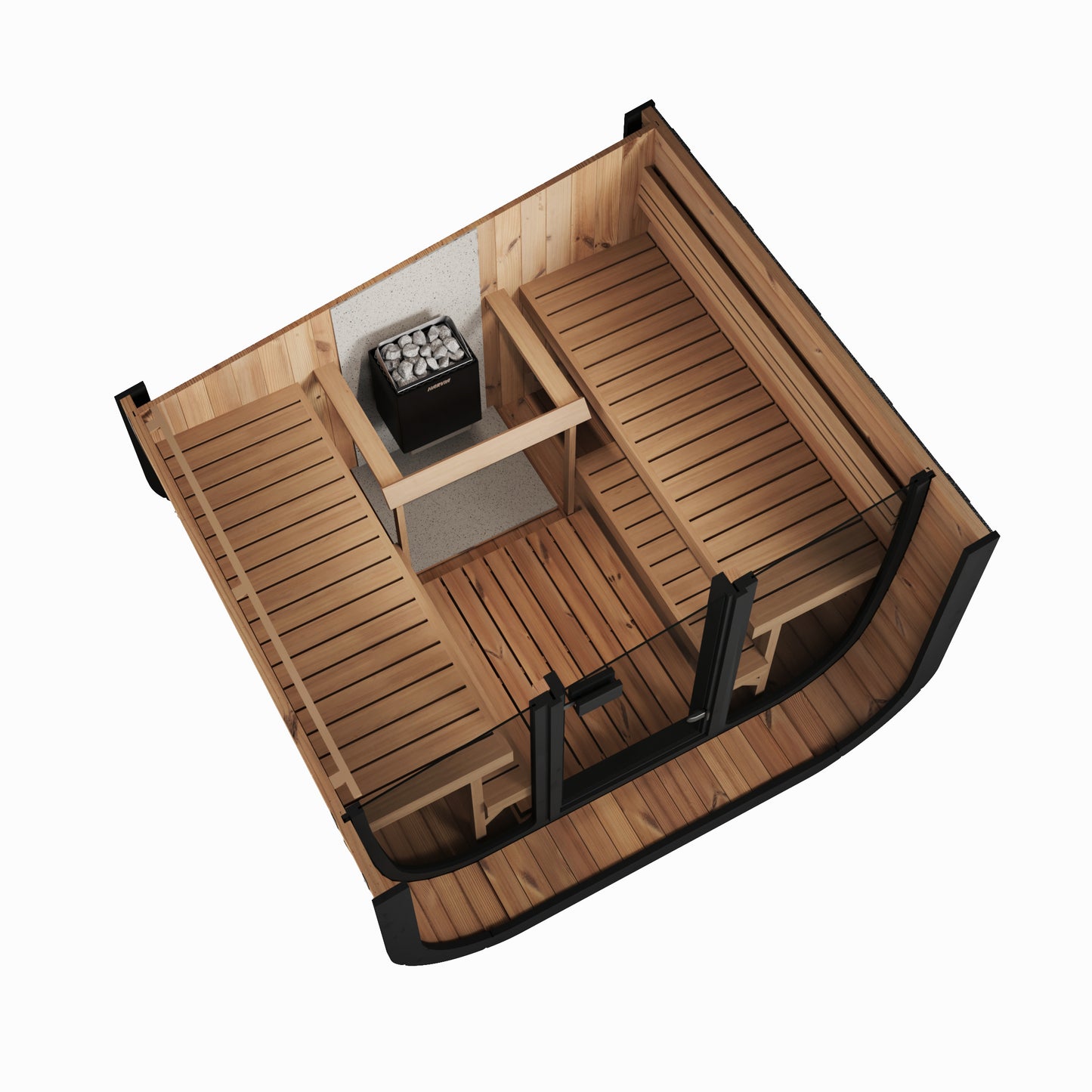 Steam & Oak Tallin 220 XL black thermowood cube sauna with full glass front, view 9