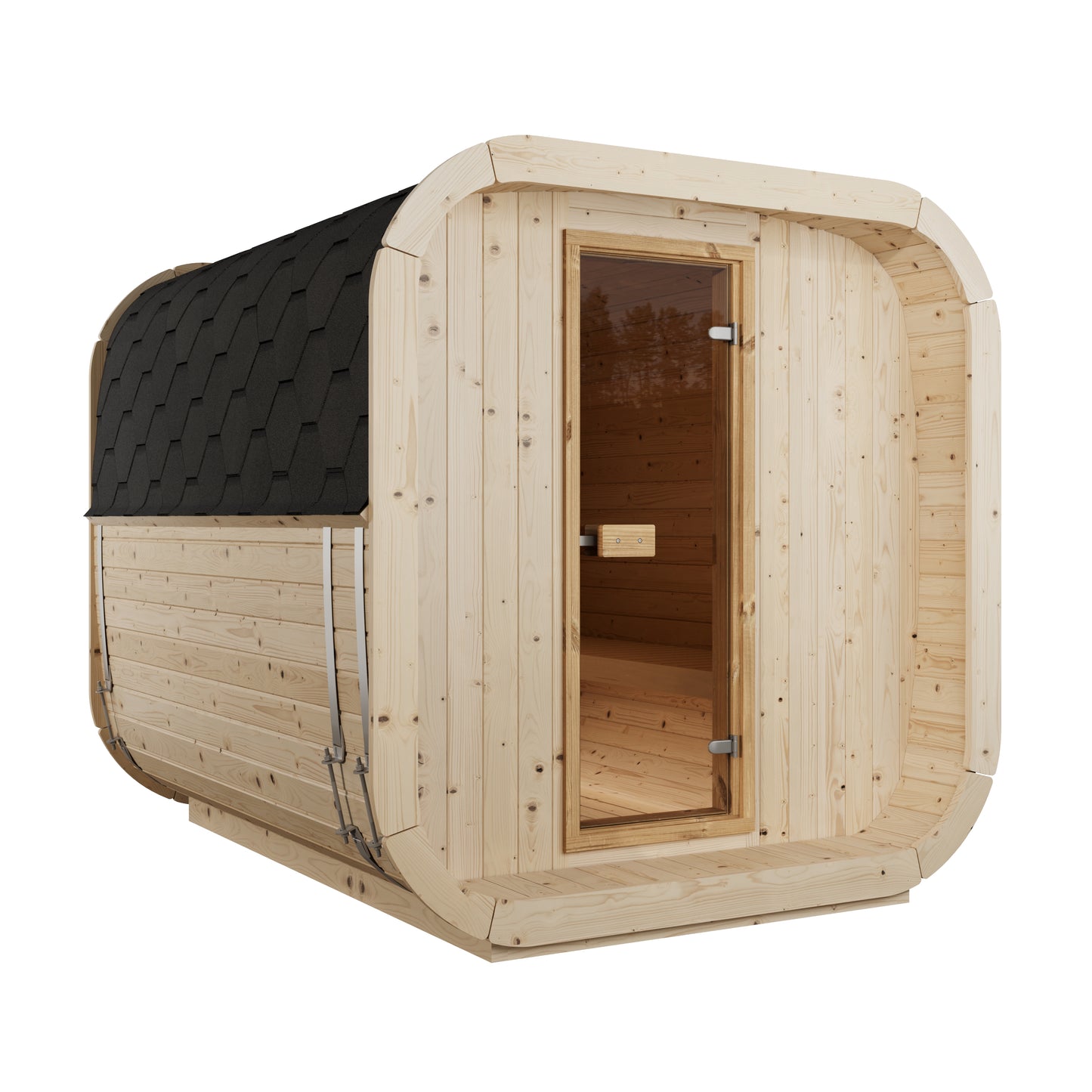 Steam & Oak Tallin 250 outdoor cube sauna in Nordic spruce, view 1