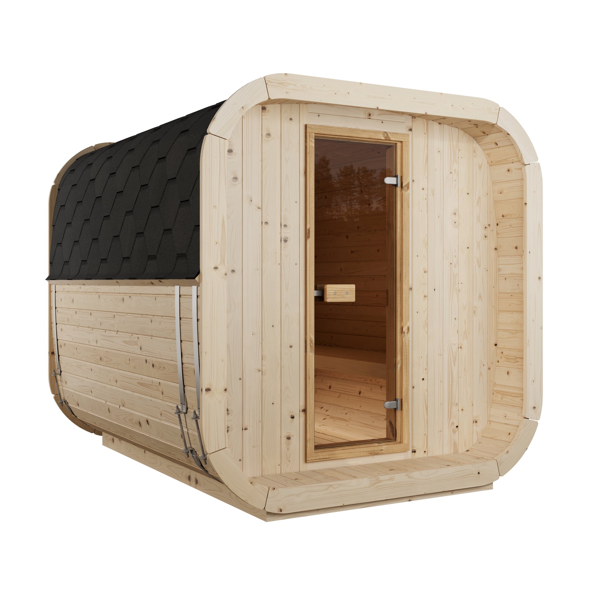 Steam & Oak Tallin 250 outdoor cube sauna in Nordic spruce, view 1