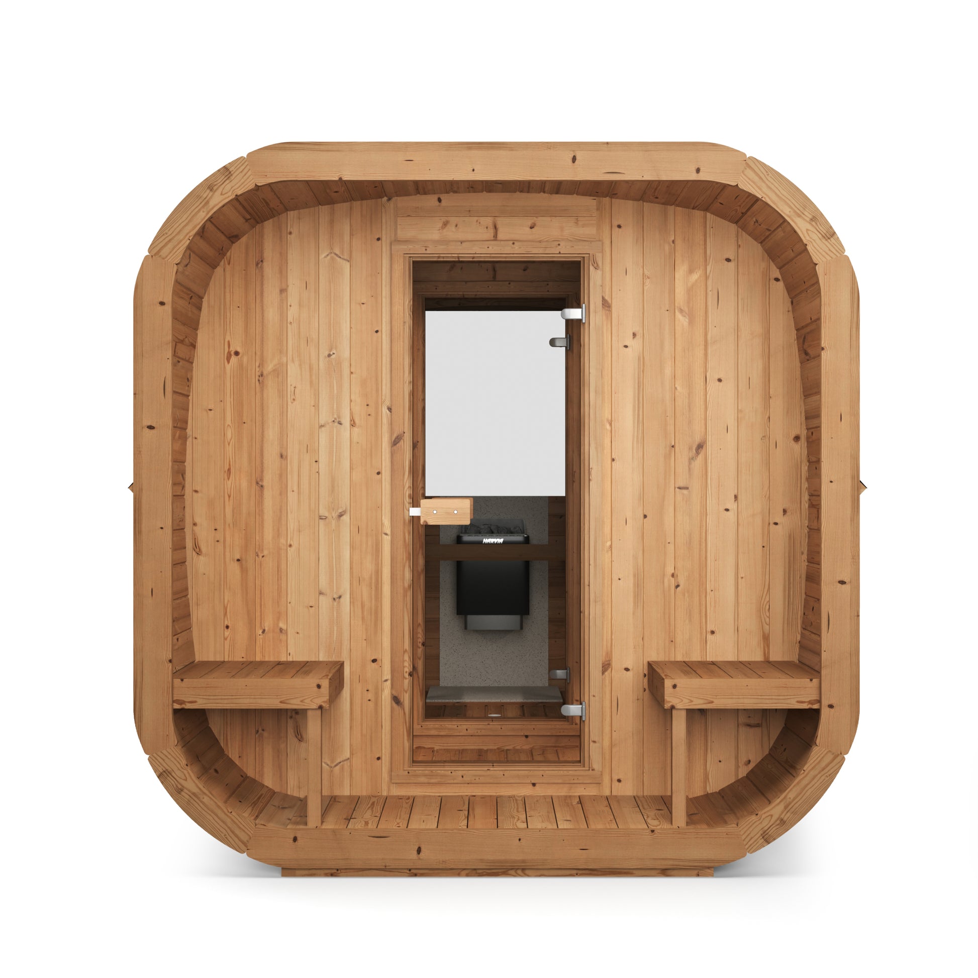 Steam & Oak Tallin 385 XL outdoor cube sauna with changing room and covered terrace, view 3