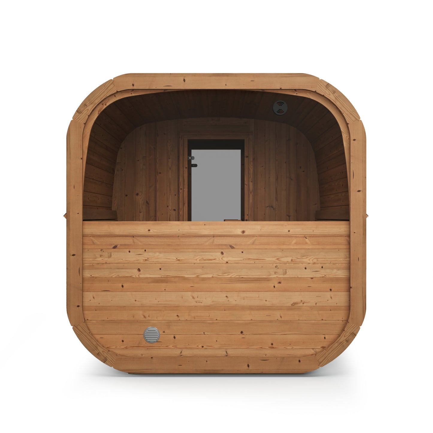 Steam & Oak Tallin 385 XL outdoor cube sauna with changing room and covered terrace, view 6