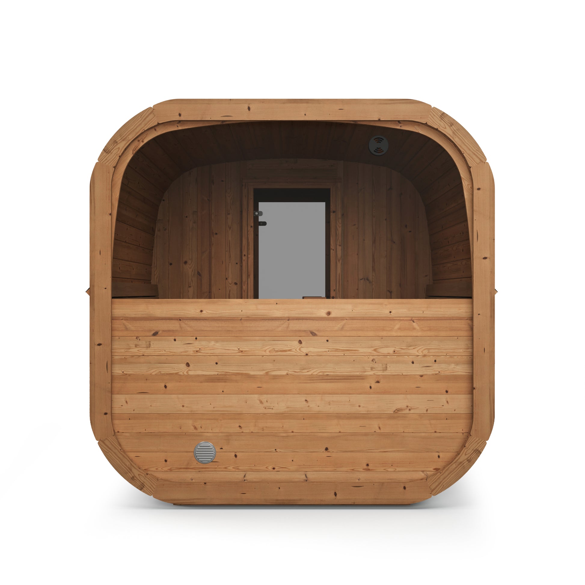 Steam & Oak Tallin 385 XL outdoor cube sauna with changing room and covered terrace, view 6