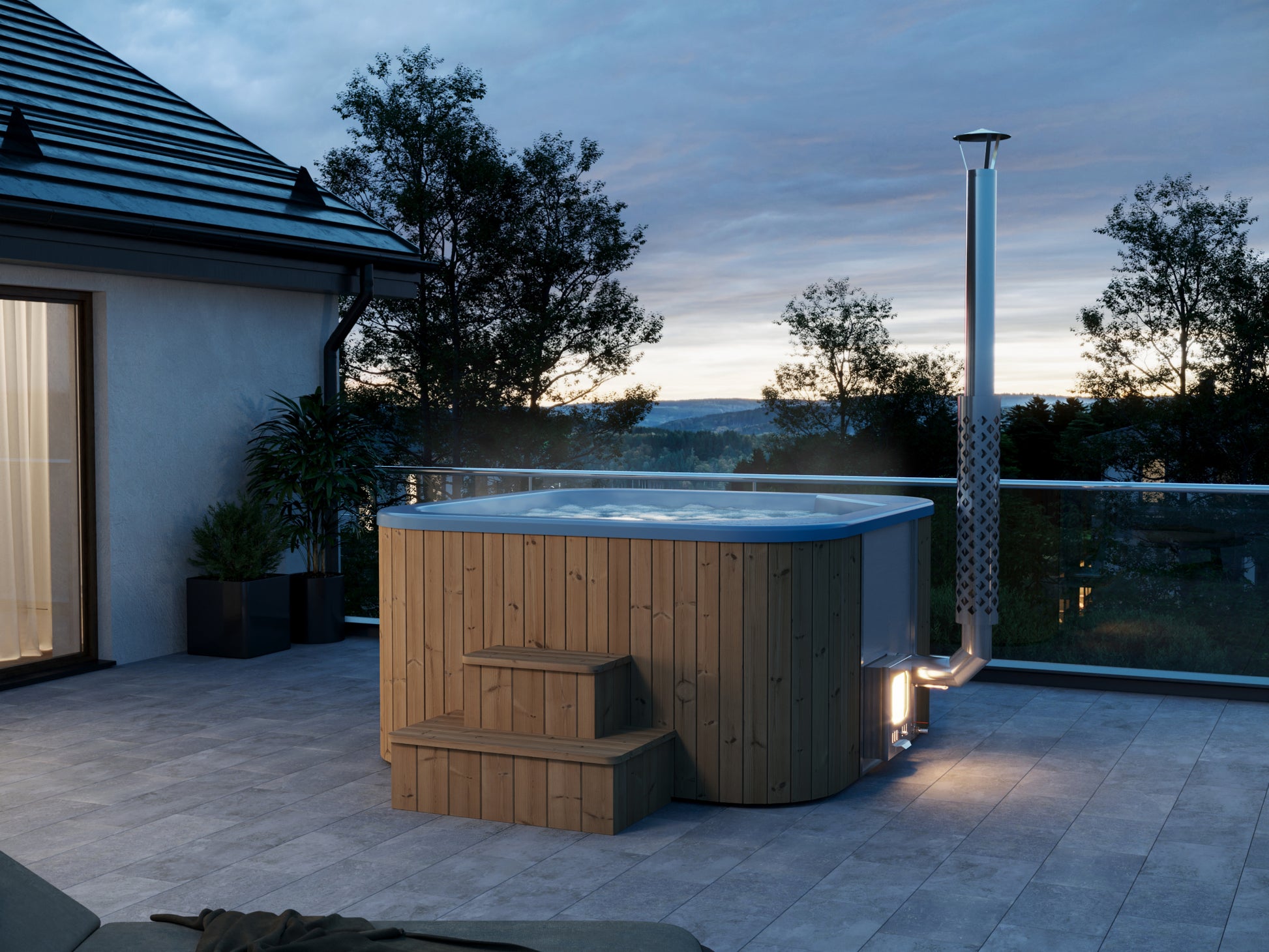 Hehku 1500 wood-fired hot tub, alternative setting