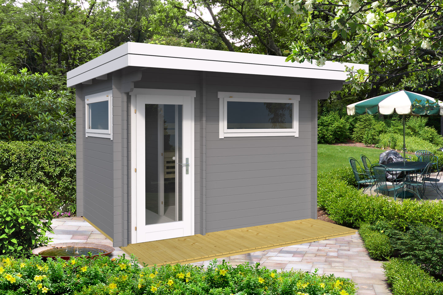 Timo 320 flat-roof sauna cabin in grey